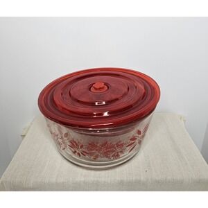 Temptations Glass Red Floral 3 Nesting Storage Bowls Suction Cup Lids
